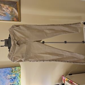 Khaki pull on pants with grommet trim